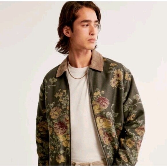 Abercrombie & Fitch Other - Abercrombie & Fitch A&F Men’s Floral Jacquard Bomber Jacket Corduroy Collar Sz S